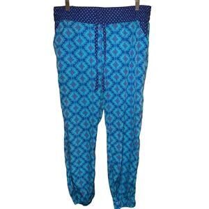 Aerie Elastic Waist Joggers Geometric Print Loungewear Large Blue colors